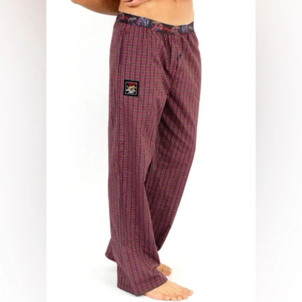 NWT Ed Hardy Plaid Pajama Pants Red Men’s S (28-30) Patch Logo Tattoo Print